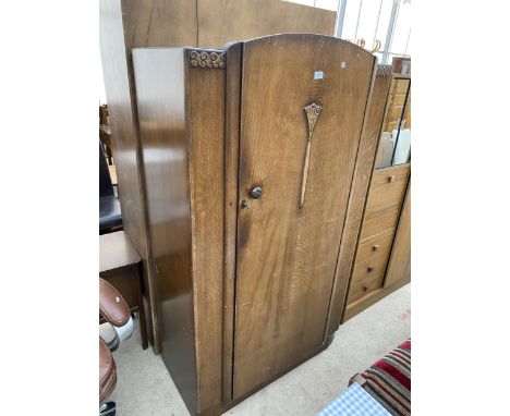 A MID 20TH CENTURY OAK SINGLE DOOR WARDROBE, 36" WIDE 