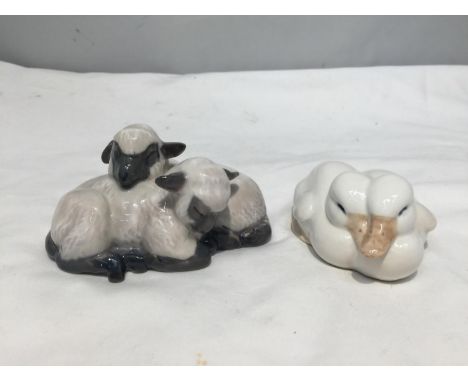 A GROUP OF ROYAL COPENHAGEN CERAMIC MODELS , TO INCLUDE 2 DUCKS &amp; 2 LAMB FIGURES 