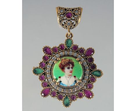 A SILVER AND ENAMEL PENDANT.