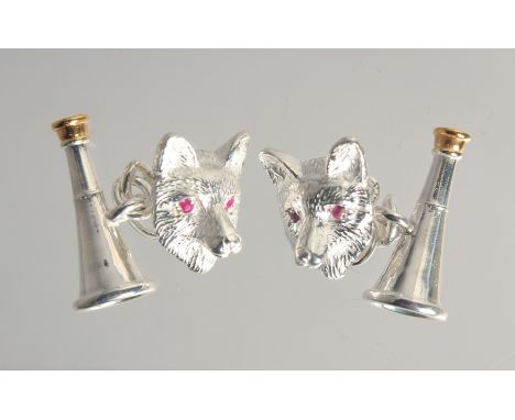 A PAIR OF STARLINE SILVER, RUBY EYE FOX AND HORSE HUNTING CUFF LINKS.