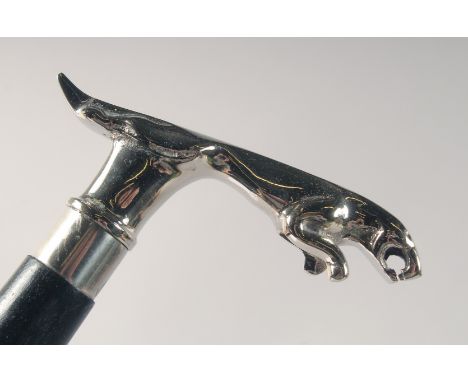 A WALKING STICK WITH CHROME HANDLE modelled as a Jaguar car mascot.