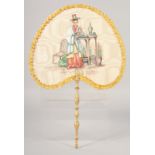 A CHINOISERIE FABRIC FAN.