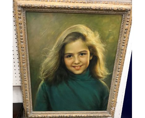 J.B..NCHARIAN "Young girl in blue top" portrait study, signed and dated '94 lower right 52 cm x 42 cm bears label verso