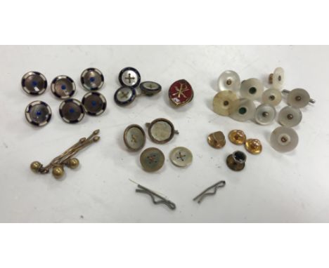 A collection of various 9 carat gold and other shirt buttons, studs and cufflinks including three 9 carat gold shirt studs, t