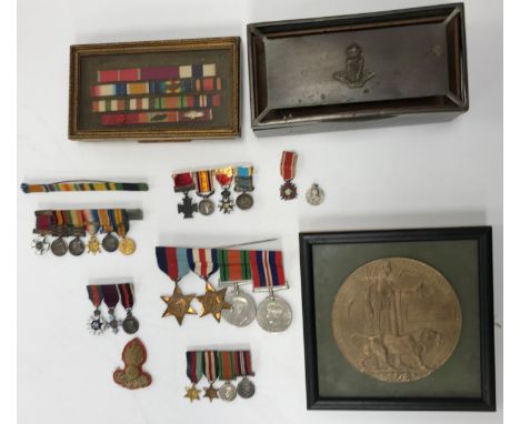 A collection of medals including 1939-45 Star, France and Germany Star, Defence Medal and Victory Medal together with miniatu