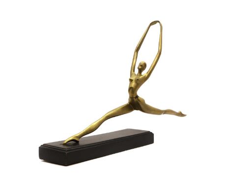 A gilt bronze Art Deco style figure  20th century, on an ebonised rectangular base,10cm wide60cm long37cm highCondition Repor