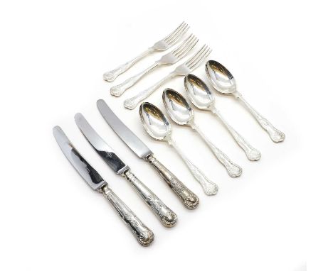 A silver Queens pattern table service comprising six tablespoons, by Samuel Hayne &amp; Dudley Cater, London 1860, 22cm long,