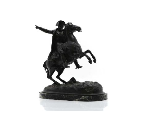 After Jacques-Louis David (French 1748-1825) 20th Century, a patinated bronze modelled as Napoleon crossing the alps, on a na