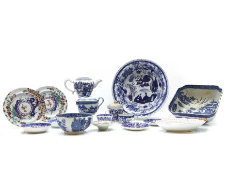 A collection of English and Chinese blue and white pottery 19th century and later, comprising Spode and Chinese examples, to 