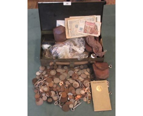 A quantity of currency and bank notes, both foreign and English, contained in a Army issue metal box.