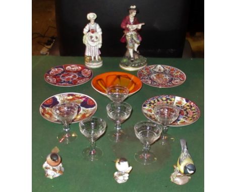 A collection of mixed chinaware, to include: Continental figures, Imari-style plates, vibrantly decorated Poole bowl, set of 