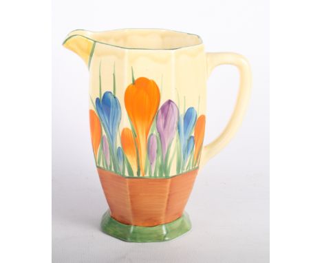 A Clarice Cliff Bizarre octagonal jug decorated "Crocus" pattern, 6 1/2" high