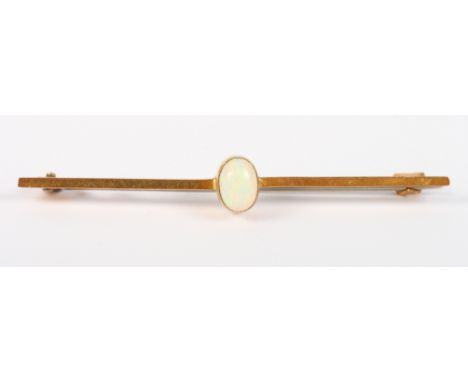 A 9ct gold bar brooch set oval opal