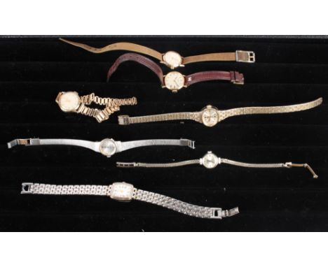 A lady's 9ct gold Rotary bracelet watch, two ladies gold cased wristwatches and four other ladies wristwatches