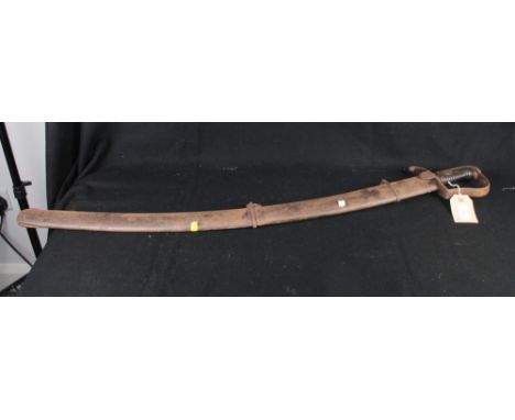 A sabre with plain steel blade and steel scabbard, 39" long