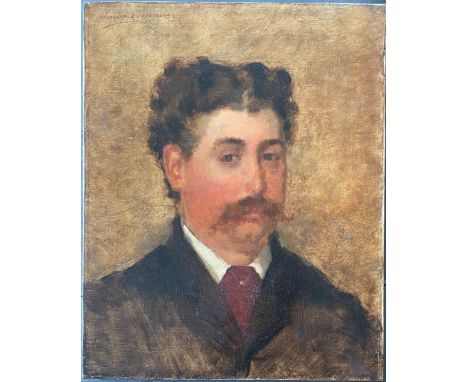 LOUISE CORNEAU 19THC OIL ON CANVAS - PORTRAIT OF MAN WITH MOUSTACHE, SIGNED - 41CM X 51CM - GOOD ORIGINAL CONDITION
