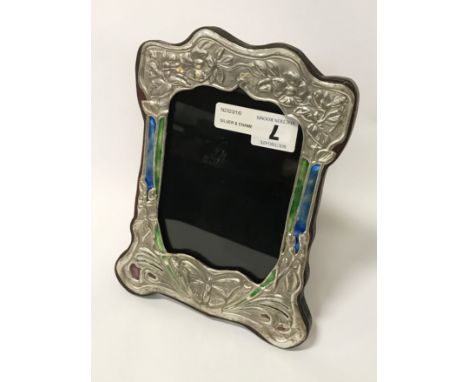 SILVER &amp; ENAMEL BUTTERFLY PHOTO FRAME - 21CM HIGH, 16CM WIDE 