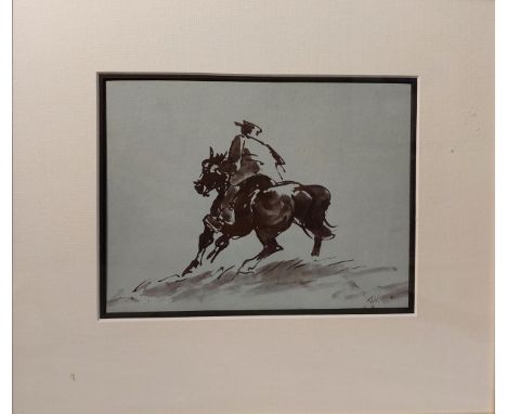 Kyffin Williams RA KBE OBE - Patagonian Rider, print with KW. monogramme to lower right print, Framed and cut card mounted -i
