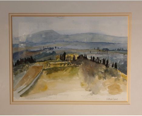 Victoria Crowe OBE, DHC, FRSE, MA RSA, RSW - View from The Rocca, San Gimignano - Watercolour and annotated in pencil, Framed