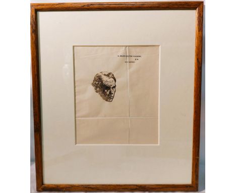 William Orpen R.A R.H.A (1878-1931) - Self portrait - Pen and Ink on Orpens headed notepaper 8 Bolton gardens SW - Framed cut