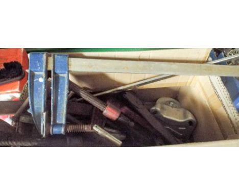 Quantity of engineering tools and two large F clamps 