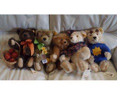 Collection of four Steiff bears depicting the seasons Spring, Summer Autumn and Winter, together with one small Steiff bear 