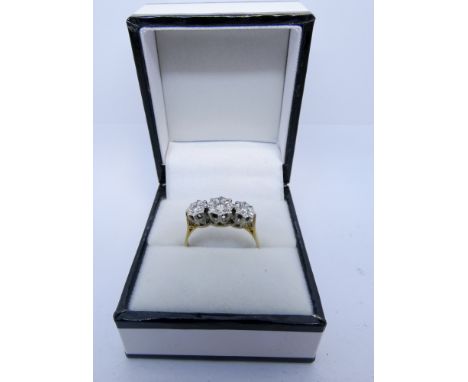 18 carat gold three stone diamond ring, size R