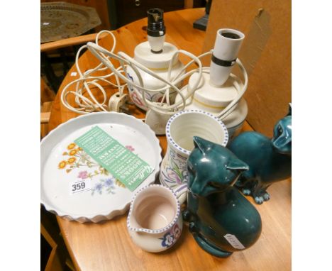 Poole Pottery blue moon cats, traditional floral lamp bases and other items 