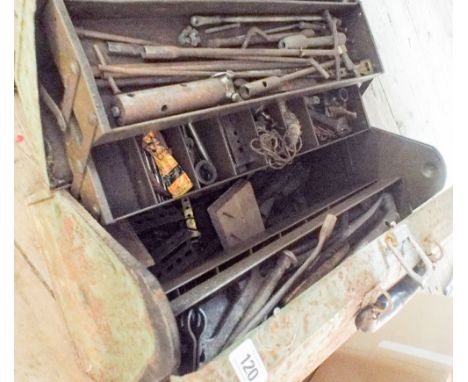 Large old toolbox with quantity of tools 