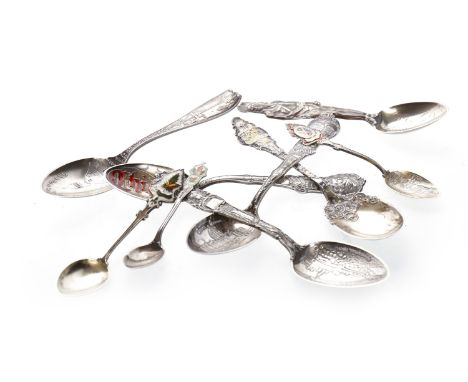 NINE NORTH AMERICAN SILVER SOUVENIR SPOONSall marked sterling, including examples from makers A.A. Webster & Co, Brooklyn N.Y