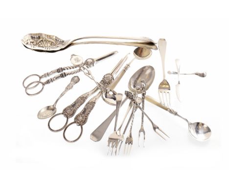 LOT OF SILVER COCKTAIL FORKScomprising six silver and silver plate cocktail forks, including some continental examples; along