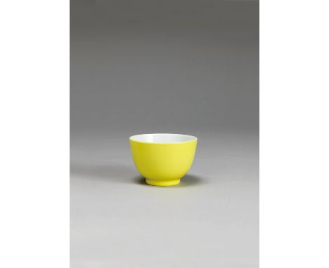 A LEMON YELLOW-GALZED CUP YONGZHENG FOUR-CHARACTER MARK IN UNDERGLAZE BLUE WITHIN A DOUBLE CIRCLE AND OF THE PERIOD  (1722-17