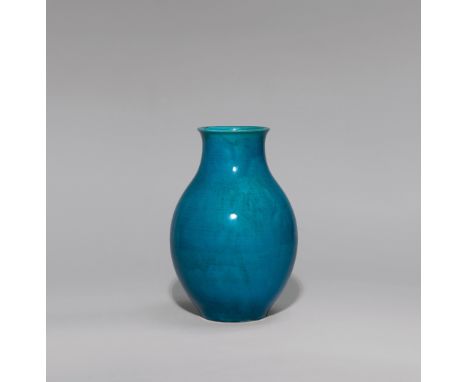 A PEACOCK-BLUE-GLAZED VASE KANGXI PERIOD (1662-1722) Slightly flared rim, waisted neck, rounded shoulder, globular body, foot