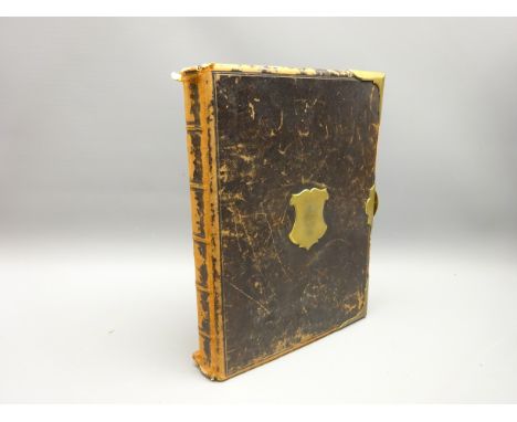 19th century brass bound leather album of Austro-Hungarian portrait photographs, some Military, c1880, with memorial study fr