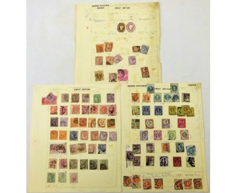 Collection of Great British Queen Victoria stamps on pages including; 5/- red, 1/2d bantams, 'Army Official' and 'Govt Parcel