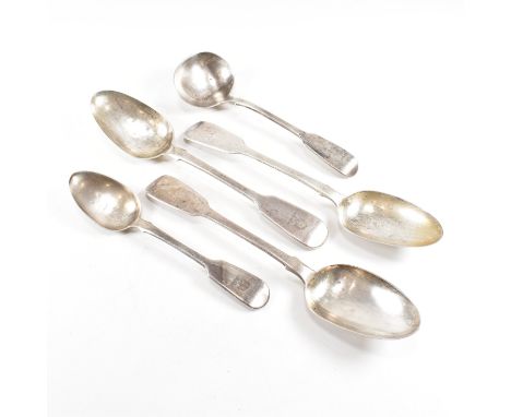 A collection of Victorian hallmarked silver spoons. The spoons to include a hallmarked ladle spoon 18cm, three large spoons 2