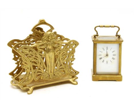 A French brass carriage clock, late 19th to early 20th century, with single train movement marked R &amp; Co , height 11.5cm,