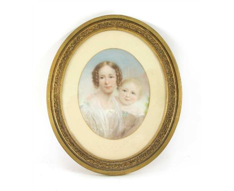 English school, circa 1845 PORTRAIT OF JULIA BENNETT AND HER DAUGHTER AMELIA, BUST LENGTH Pastel, oval 38 x 31cm