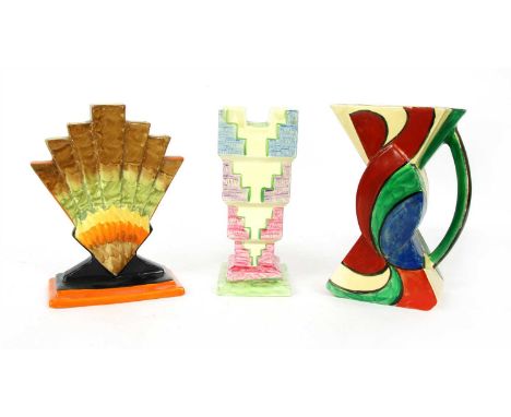 Three Myott pottery items, two centrepieces and a jug, 22cm longest (3)