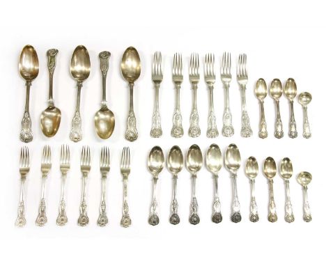 Silver Kings Pattern cutlery, by CN &amp; Co, with lion, 'A' and oval swan marks (French mark for unknown country of origin) 