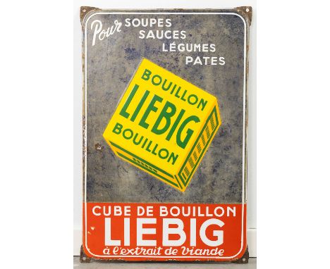 An antique enamel plate 'Bouillon Liebig' Cube De Bouilon ˆ L'extrait de viande'Dimensions: (W:39 x H:59 cm)