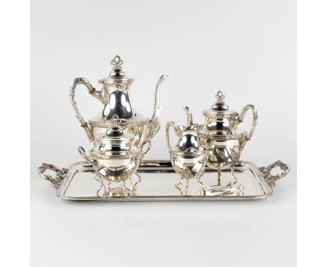 Wiskemann, a 6-piece silver-plated coffee and tea service.Coffee pot, tea pot, sugar pot, milk jug, sugar thongs and serving 