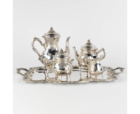 Wiskemann, a 5-piece silver-plated coffee and tea service in Louis XV style.Coffee pot, tea pot, sugar pot, milk jug and serv