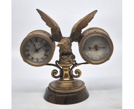 A 20th century Empire style mantle clock and barometer, with eagle finial, height 19.5cm.  Further images added.