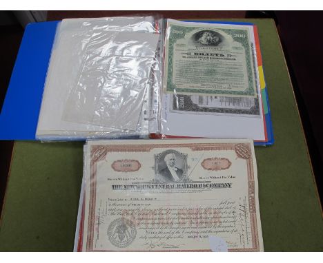 A Collection of Various Share Certificates, U.S.A Spain, G.B etc.