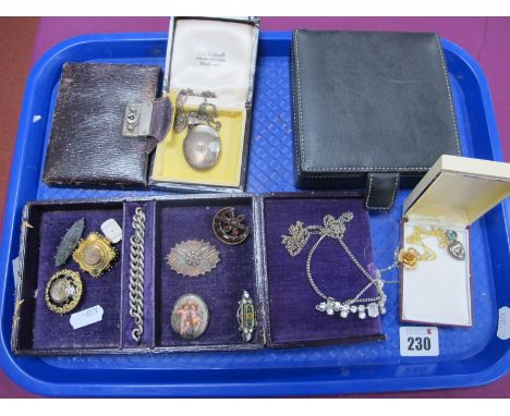Victorian and Later Brooches, including 'In Memory of' mourning brooch, with glazed central panel encasing hair work; diamant