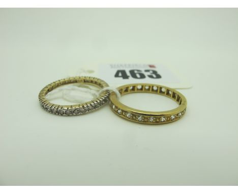 A Modern Diamond Set Eternity Band, stamped "375" (finger size P1/2); together with another eternity band, stamped "18ct" (fi