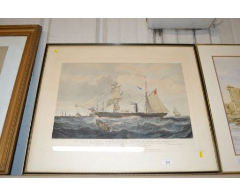 A large coloured print by Ackermann, "Her Majesty's steam frigate Cyclops off Spithead, 1857"