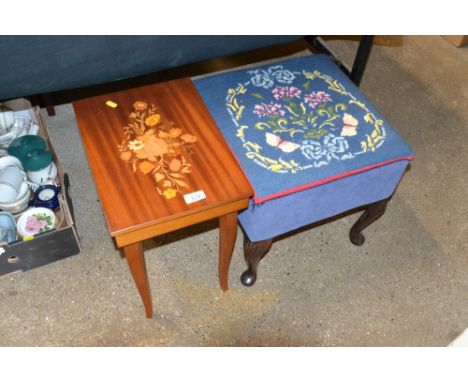 A Sorrento style musical trinket box and a tapestry covered sewing box