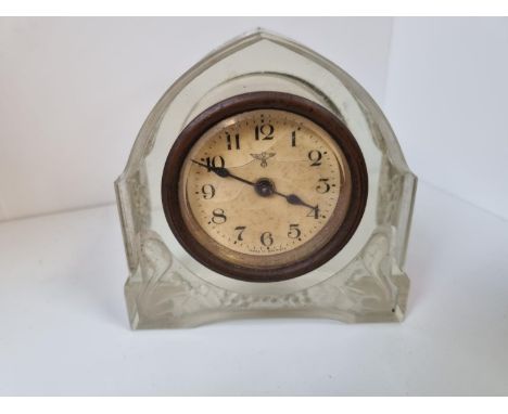 Friedrich Mauthe Schwenningen desk clock with frosted glass Vine decorated case 